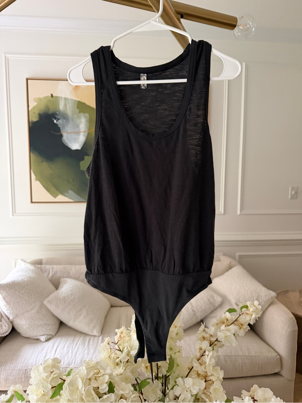 Free People Black Sleeveless Scoop Bodysuit